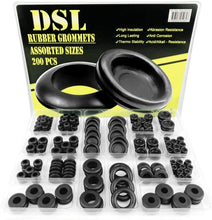Load image into Gallery viewer, DSL Rubber Grommet Kit, 200pcs 18 Sizes Black Rubber Grommets for Holes Electrical Wire Gaskets Assortment for Cables, Wires, Hobs, Cars, Plugs, Electrical Conductor