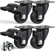 Load image into Gallery viewer, Small Swivel Castor Wheels Trolley 25mm– DSL Heavy Duty Caster Wheels Set of 4 – Rubbered Wheels for Furniture with 2 Brakes- Black up to 60KG +Free Fitting Castors for Furniture…