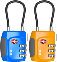 Load image into Gallery viewer, DSL 2 Packs TSA Padlock 3 Digit Security Combination Lock for Travel Luggage, Suitcases, Gym, School, Office Locker, Orange and Blue.