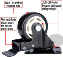 Load image into Gallery viewer, DSL 4 x 75mm PU Heavy Duty Double Bearing 2 Castor with 2 Braked Rubber Swivel Castor Wheel Trolley Furniture Caster 400KG Free Fitting