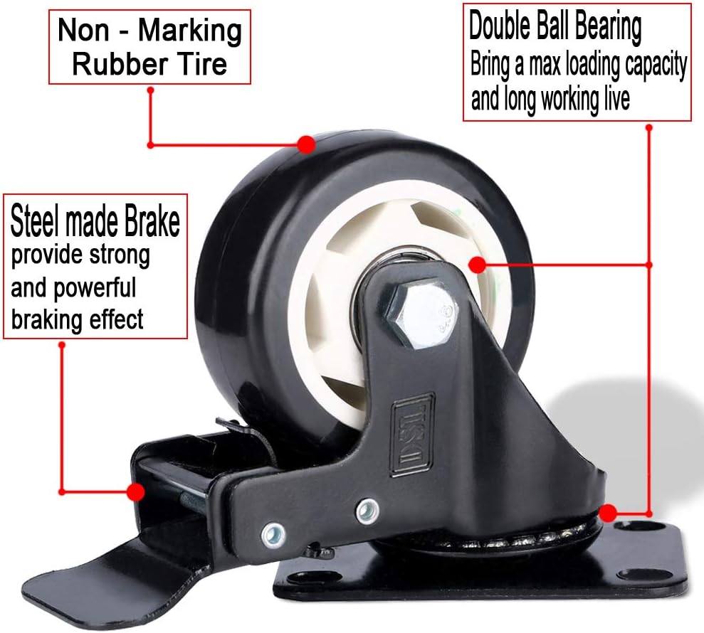 DSL 4 X Heavy Duty 75mm Swivel Castor Wheels Trolley Furniture