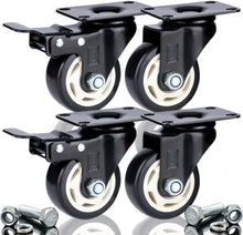 Load image into Gallery viewer, DSL 4 x 75mm PU Heavy Duty Double Bearing 2 Castor with 2 Braked Rubber Swivel Castor Wheel Trolley Furniture Caster 400KG Free Fitting