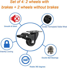 Load image into Gallery viewer, Small Swivel Castor Wheels Trolley 25mm– DSL Heavy Duty Caster Wheels Set of 4 – Rubbered Wheels for Furniture with 2 Brakes- Black up to 60KG +Free Fitting Castors for Furniture…