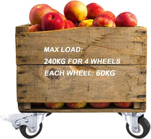 Load image into Gallery viewer, DSL Castor Wheels, Heavy Duty Castors 50mm, Caster Wheels Set of 4 Trolley Furniture Wheels - Double Bearing 2 Castor with 2 Braked Rubber up to 240KG + Free Fitting