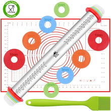 Load image into Gallery viewer, DSL Adjustable Rolling Pin with Thickness Rings Non Stick 17 inch Large Heavy Duty Stainless Steel French Style Dough Roller for Baking Pizza Pie Pastries and Cookies