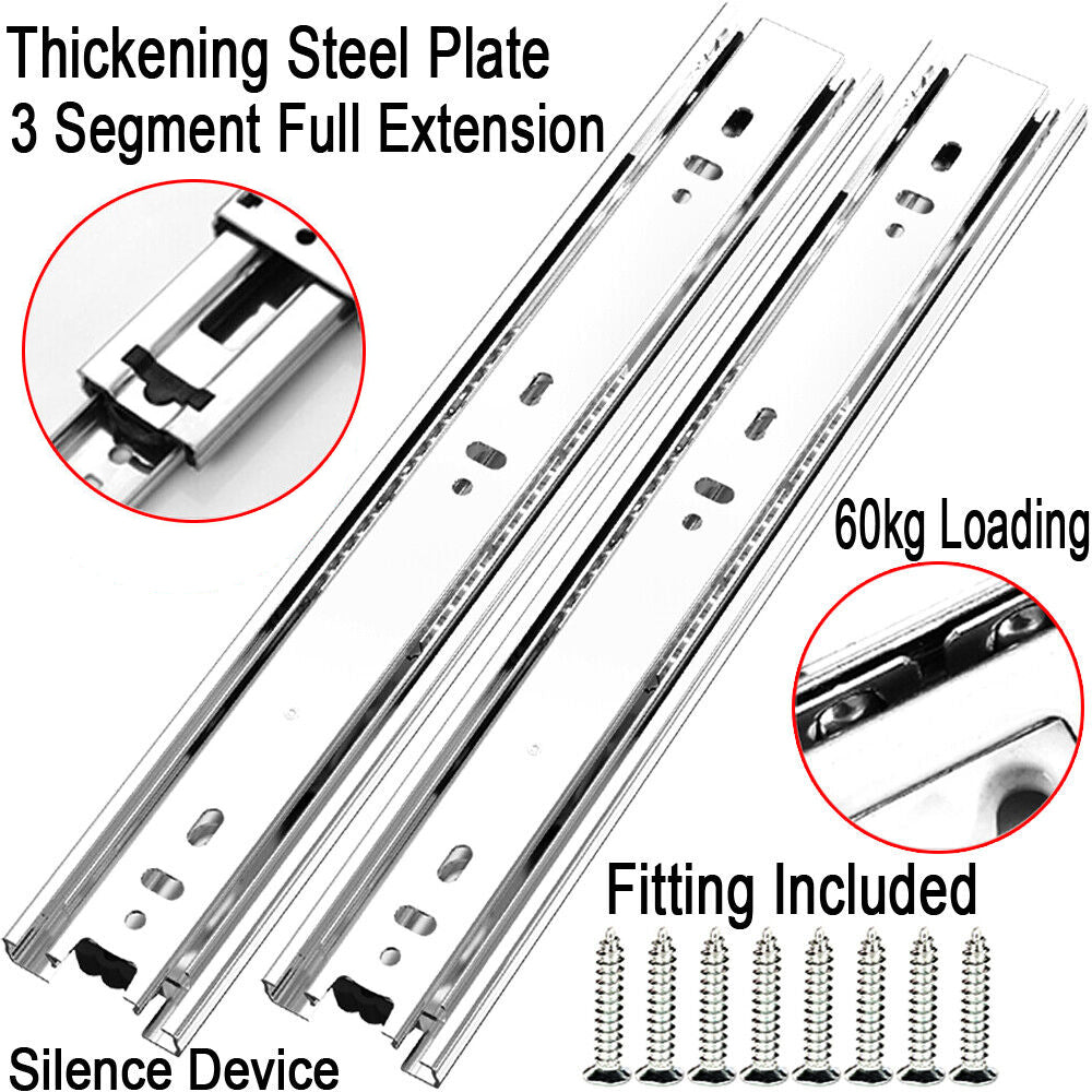 DSL Daily Supply Ltd. Pair of Double Fully Extension Ball Bearing Drawer Slide Runner Heavy Duty 60kg With Fitting Pair