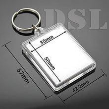 Load image into Gallery viewer, DSL Blank Photo Insert Keychains - 50x35mm - Translucent Clear Acrylic Key Rings for Double - Sided Photos - Small Picture Frames for Family, Friends, Gifts &amp; Craft
