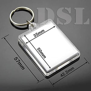 DSL Blank Photo Insert Keychains - 50x35mm - Translucent Clear Acrylic Key Rings for Double - Sided Photos - Small Picture Frames for Family, Friends, Gifts & Craft