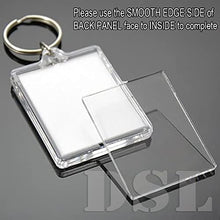 Load image into Gallery viewer, DSL Blank Photo Insert Keychains - 50x35mm - Translucent Clear Acrylic Key Rings for Double - Sided Photos - Small Picture Frames for Family, Friends, Gifts &amp; Craft
