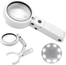 Load image into Gallery viewer, DSL Magnifying Glass with Light - Portable Illuminated Magnifying Glasses 5X, 11X Magnification Lens 8 LED Lighted USB Charge Magnifier with Desktop Hand-Held Folding 2 in 1 Upgrade Versio
