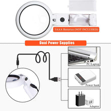 Load image into Gallery viewer, DSL Magnifying Glass with Light - Portable Illuminated Magnifying Glasses 5X, 11X Magnification Lens 8 LED Lighted USB Charge Magnifier with Desktop Hand-Held Folding 2 in 1 Upgrade Versio
