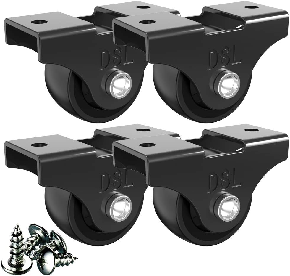 Small Fixed Castor Wheels Trolley –DSL 25mm Heavy Duty Caster Wheels Set of 4 – Rubbered Wheels for Furniture - Black up to 60KG +Free Fitting Castors for Furniture