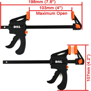 DSL Clamps for Woodwork, 4 x 103mm Jaws Ratchet Bar Clamp Set, Ideal Wood Clamp for Woodworking, Carpentry, DIY Projects [Energy Class A+]