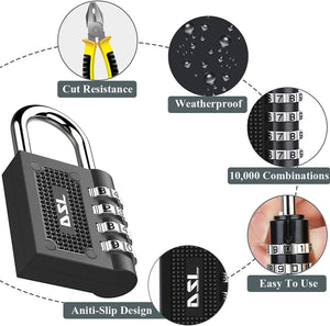 Combination Padlocks, DSL Pack of 2 Padlock with Code (4 Digits), Gym Padlock, School Locker Padlock, Combination Bike Lock, Waterproof Padlocks Outdoor for Shed, Cabinet, Tool Box