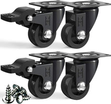 Load image into Gallery viewer, Small Swivel Castor Wheels Trolley 25mm– DSL Heavy Duty Caster Wheels Set of 4 – Rubbered Wheels for Furniture with 2 Brakes- Black up to 60KG +Free Fitting Castors for Furniture…
