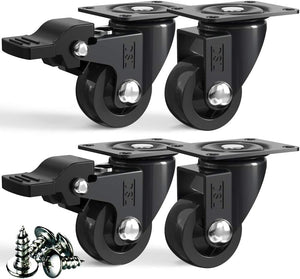 Small Swivel Castor Wheels Trolley 25mm– DSL Heavy Duty Caster Wheels Set of 4 – Rubbered Wheels for Furniture with 2 Brakes- Black up to 60KG +Free Fitting Castors for Furniture…