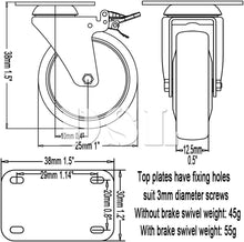 Load image into Gallery viewer, Small Swivel Castor Wheels Trolley 25mm– DSL Heavy Duty Caster Wheels Set of 4 – Rubbered Wheels for Furniture with 2 Brakes- Black up to 60KG +Free Fitting Castors for Furniture…
