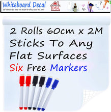 Load image into Gallery viewer, DSL Thick DIY Whiteboard Sticker 200cm x 60cm Self Adhesive Chalkboard Paper 23.6&quot; x 78.7&quot; Dry Wipe Wall Sticker Wall Paper with 3 Free Eraser Markers for School/Office/Home/Bar
