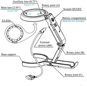 DSL Magnifying Glass with Light - Portable Illuminated Magnifying Glasses 5X, 11X Magnification Lens 8 LED Lighted USB Charge Magnifier with Desktop Hand-Held Folding 2 in 1 Upgrade Versio