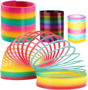 DSL Giant Slinky Toy Set of 3 Spring Toys for Kids - Jumbo Rainbow Slinky Medium Metallic Slinky and Small Slinky with lights - Fidget Toy, Birthday Present, Christmas Stocking Filler, Party Favour