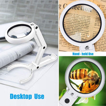 Load image into Gallery viewer, DSL Magnifying Glass with Light - Portable Illuminated Magnifying Glasses 5X, 11X Magnification Lens 8 LED Lighted USB Charge Magnifier with Desktop Hand-Held Folding 2 in 1 Upgrade Versio
