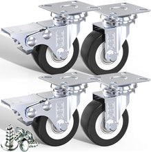 Load image into Gallery viewer, DSL Castor Wheels, Heavy Duty Castors 50mm, Caster Wheels Set of 4 Trolley Furniture Wheels - Double Bearing 2 Castor with 2 Braked Rubber up to 240KG + Free Fitting
