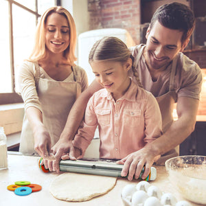 DSL Adjustable Rolling Pin with Thickness Rings Non Stick 17 inch Large Heavy Duty Stainless Steel French Style Dough Roller for Baking Pizza Pie Pastries and Cookies