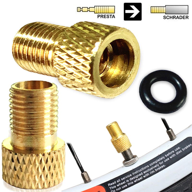 DSL 2 x BRASS ADAPTOR PRESTA TO SCHRADER BICYCLE VALVE CONVERTER BIKE PUMP CONNECTOR WITH O RING SEAL