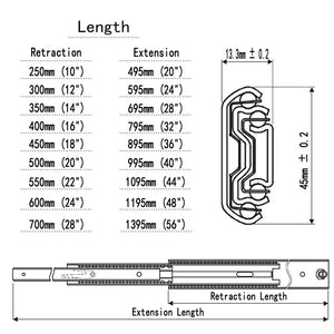 DSL Daily Supply Ltd. Pair of Double Fully Extension Ball Bearing Drawer Slide Runner Heavy Duty 60kg With Fitting Pair